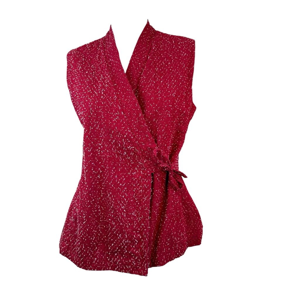 Asiatica Kansas City Red & White Textured String Wrap Art to Wear Vest sz S/M